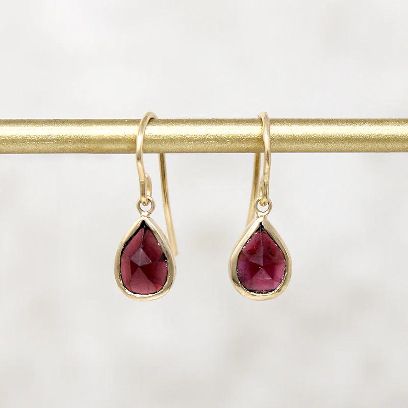 Sultry Antique Rose Cut Garnet & Gold Drop Earrings
