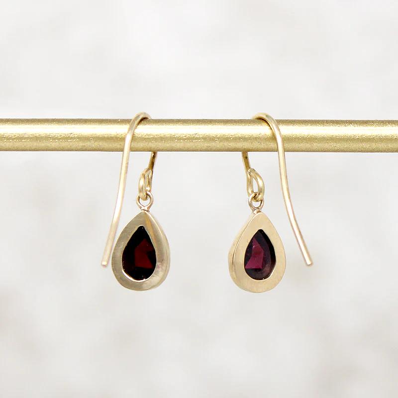 Sultry Antique Rose Cut Garnet & Gold Drop Earrings