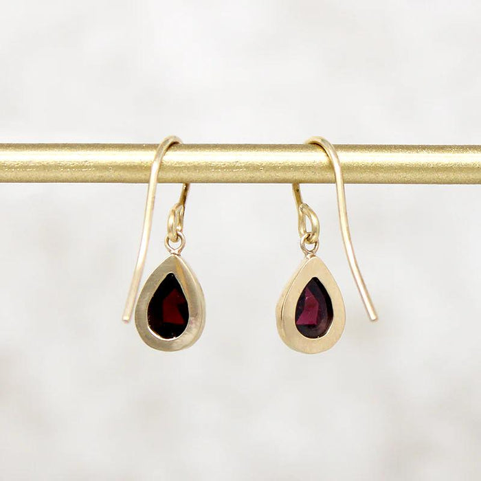 Sultry Antique Rose Cut Garnet & Gold Drop Earrings