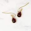 Sultry Antique Rose Cut Garnet & Gold Drop Earrings