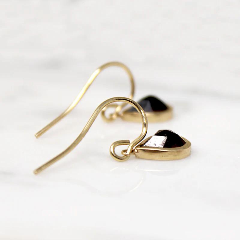 Sultry Antique Rose Cut Garnet & Gold Drop Earrings