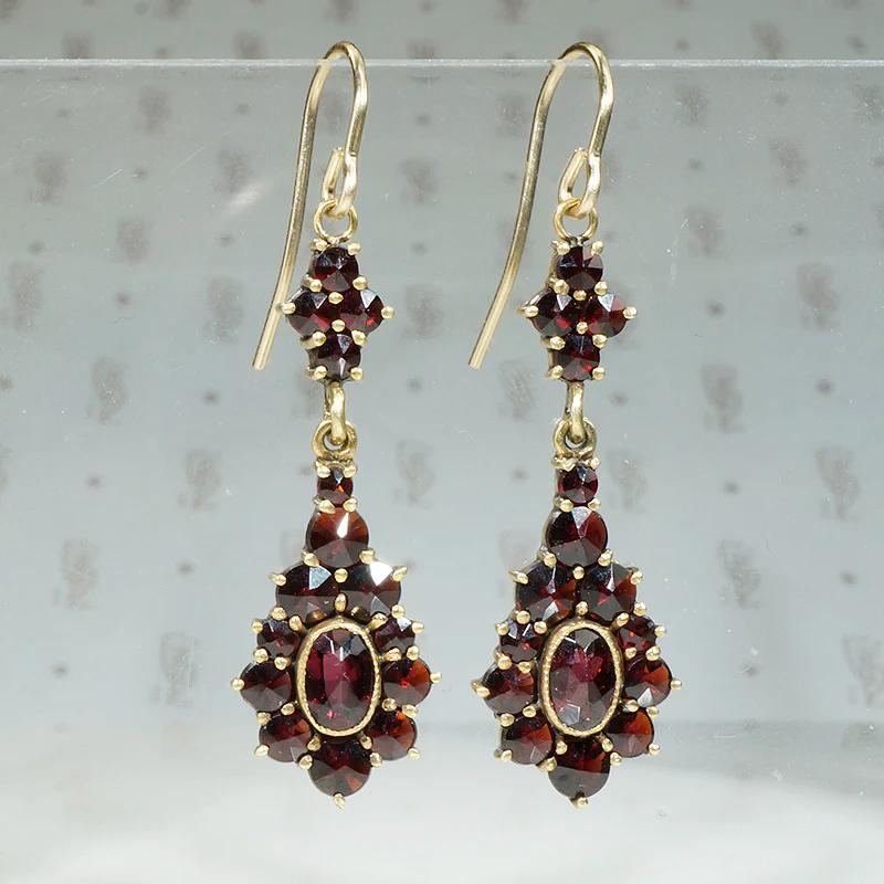 1930s Garnet Cluster Drop Earrings