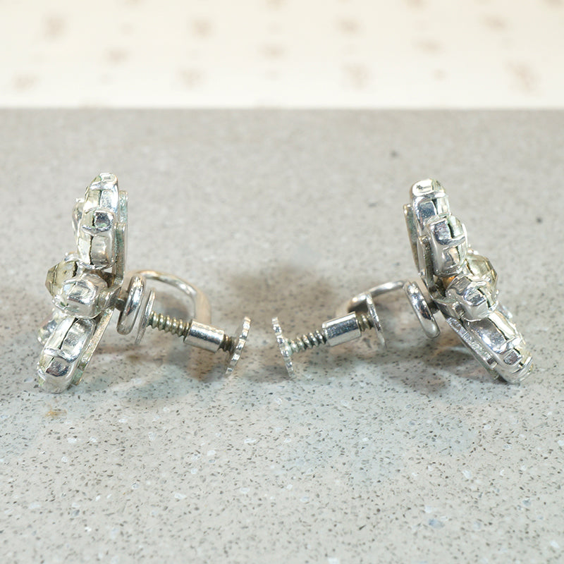 Icy Rhinestone Flower Screw Back Earrings