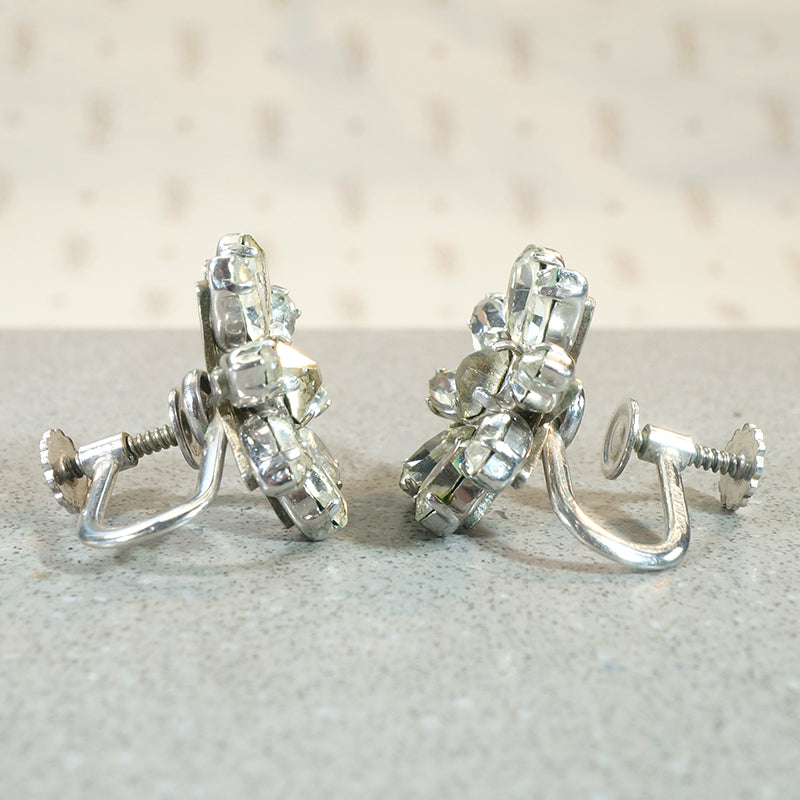 Icy Rhinestone Flower Screw Back Earrings