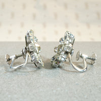 Icy Rhinestone Flower Screw Back Earrings
