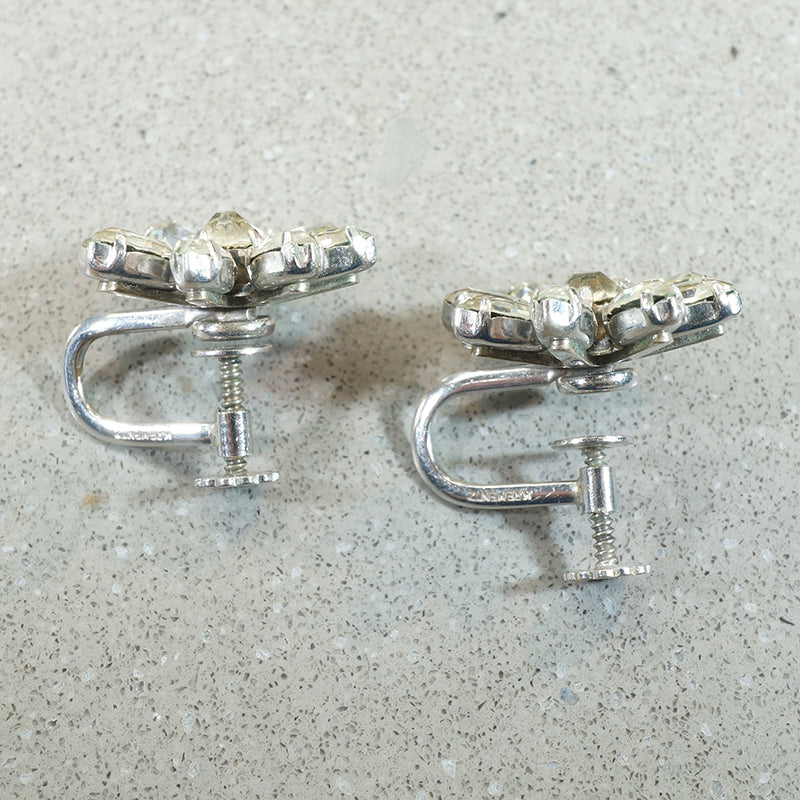 Icy Rhinestone Flower Screw Back Earrings