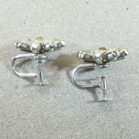 Icy Rhinestone Flower Screw Back Earrings