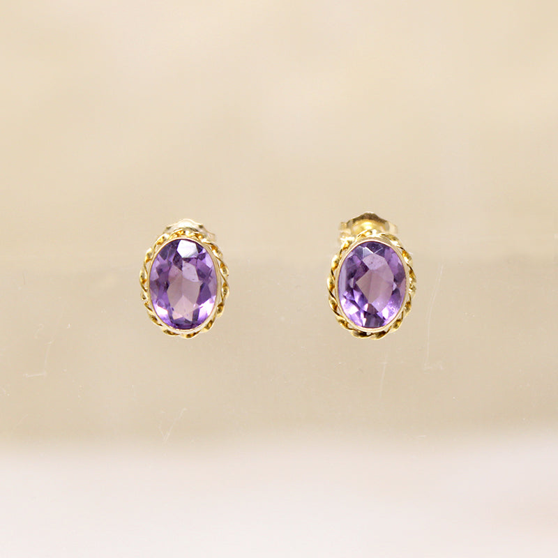 Sparkling Amethyst in Gold Surround Studs