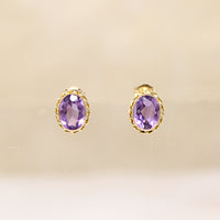 Sparkling Amethyst in Gold Surround Studs