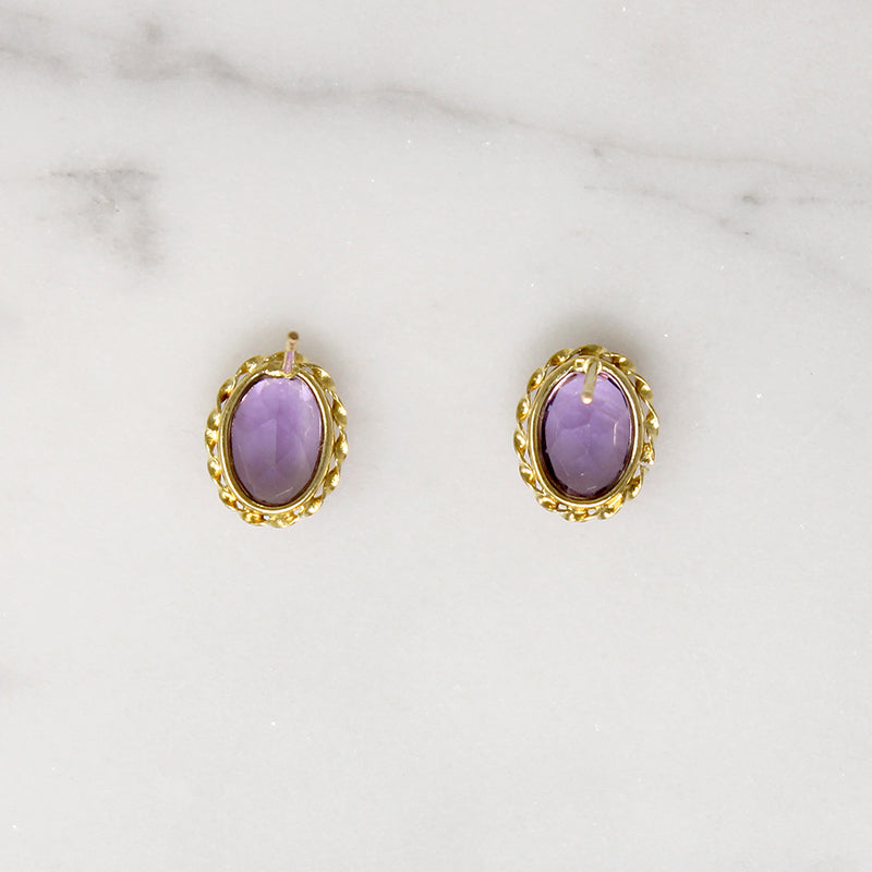 Sparkling Amethyst in Gold Surround Studs