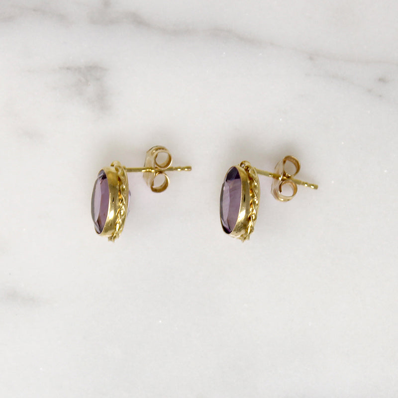 Sparkling Amethyst in Gold Surround Studs