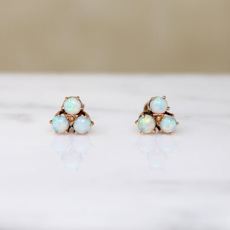 Bewitching Edwardian Opal & Rose Gold Stud Earrings