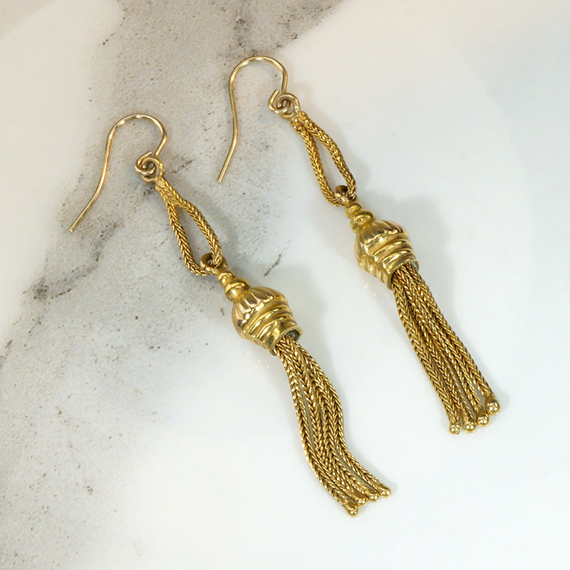Extra Long 15cy Gold Tassel Earrings