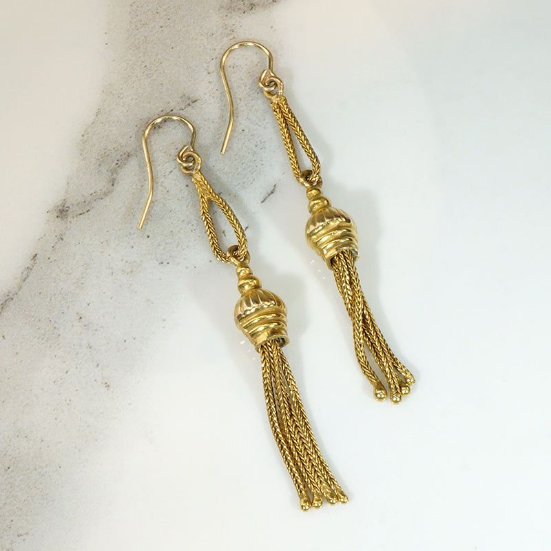 Extra Long 15cy Gold Tassel Earrings