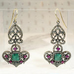 Opulent Emerald, Ruby & Diamond Estate Earrings 