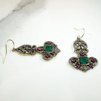 Opulent Emerald, Ruby & Diamond Estate Earrings 
