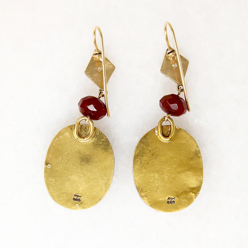 Carnelian Intaglio Drop Earrings with Diamond Accents