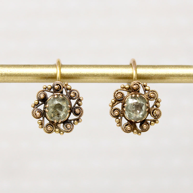 Georgian French Chrysoberyl & 18k Gold Ear Bobs