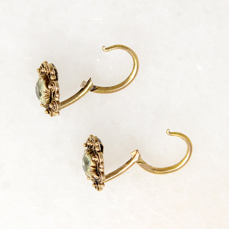 Georgian French Chrysoberyl & 18k Gold Ear Bobs