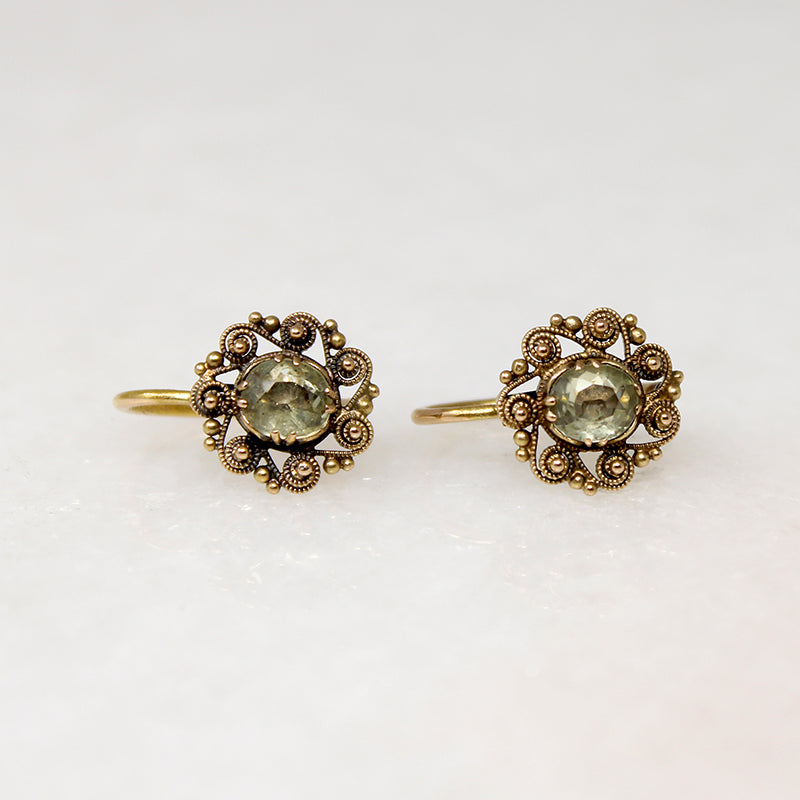 Georgian French Chrysoberyl & 18k Gold Ear Bobs