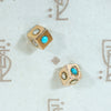 Rosy Gold Cube Stud Earrings with Pearls & Turquoise