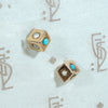 Rosy Gold Cube Stud Earrings with Pearls & Turquoise