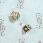 Rosy Gold Cube Stud Earrings with Pearls & Turquoise