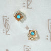 Rosy Gold Cube Stud Earrings with Pearls & Turquoise