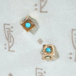 Rosy Gold Cube Stud Earrings with Pearls & Turquoise