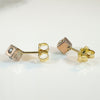 Rosy Gold Cube Stud Earrings with Pearls & Turquoise