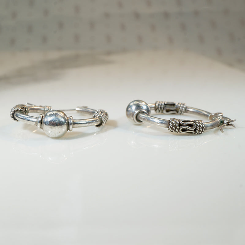 Sterling Hoop Earrings Banded with Filigree