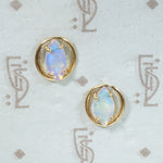 Petite Marquis-Shaped Opal & Gold Stud Earrings