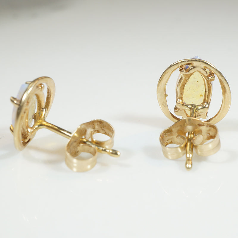 Petite Marquis-Shaped Opal & Gold Stud Earrings