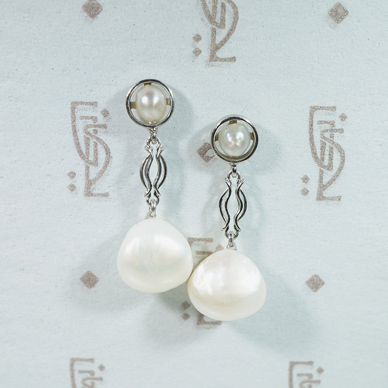 Perfect Edwardian Pearl & Platinum Earrings