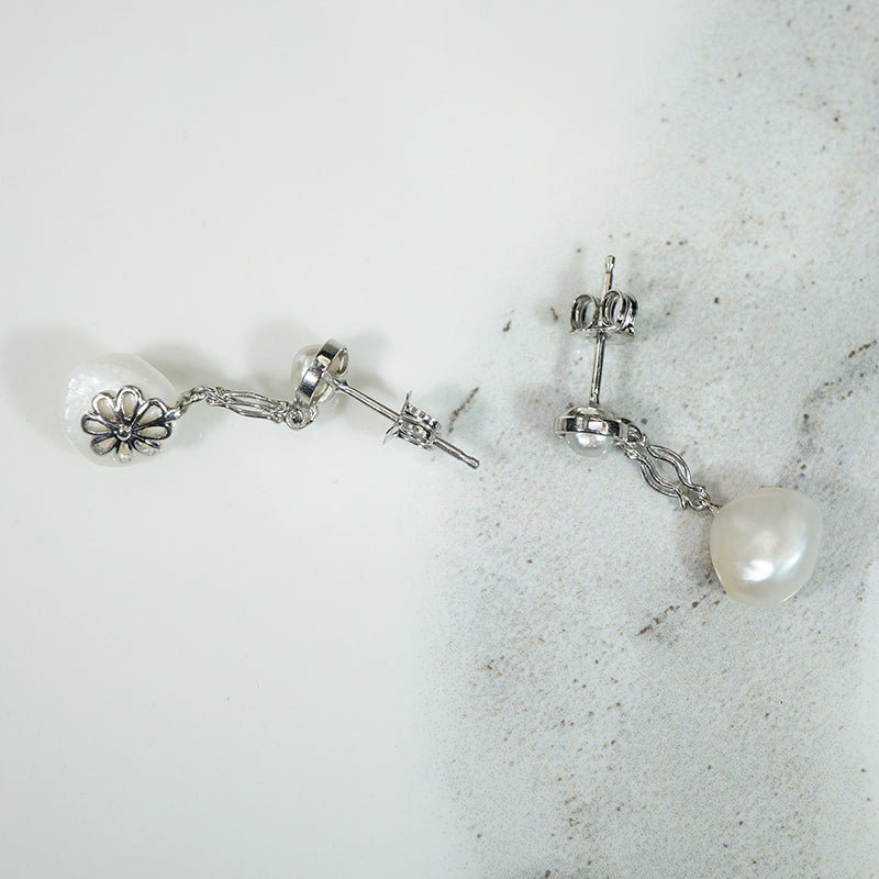 Perfect Edwardian Pearl & Platinum Earrings