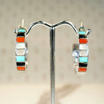 Colorful Inlay Sterling Silver Hoop Earrings