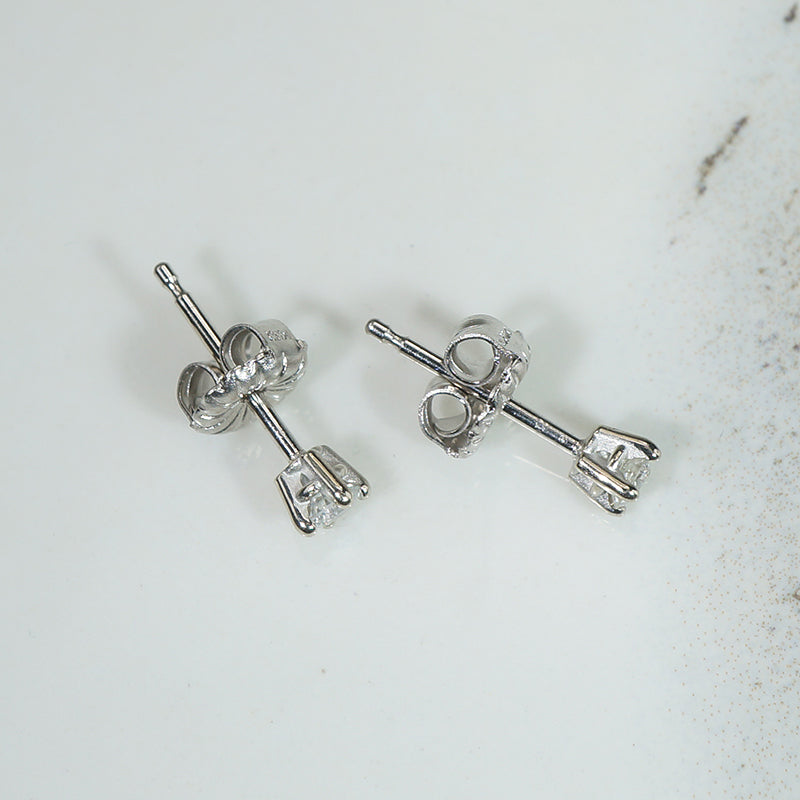 Tiny Diamonds in 14k White Gold Stud Earrings