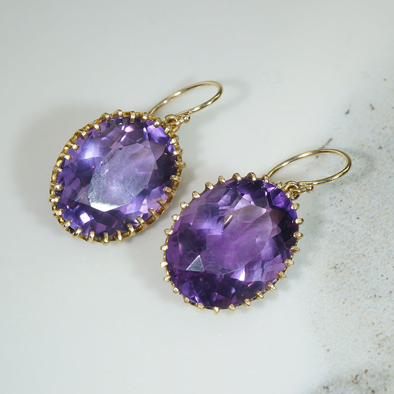 Succulent Amethyst & Gold Victorian Drop Earrings