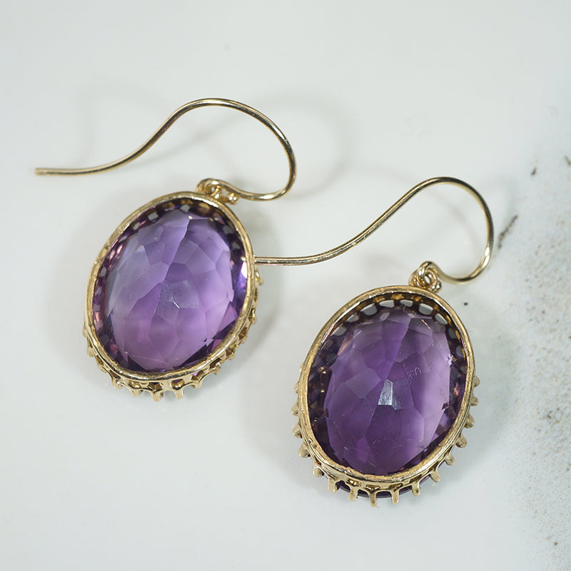 Succulent Amethyst & Gold Victorian Drop Earrings