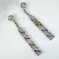 Splendid Deco Platinum Earrings with Pearl, Diamond & Sapphire