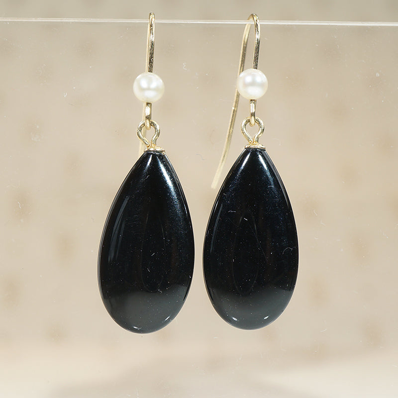 Black Onyx & White Pearl Earbobs