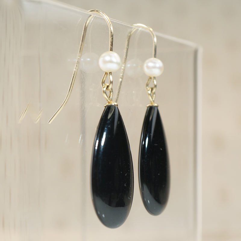 Black Onyx & White Pearl Earbobs