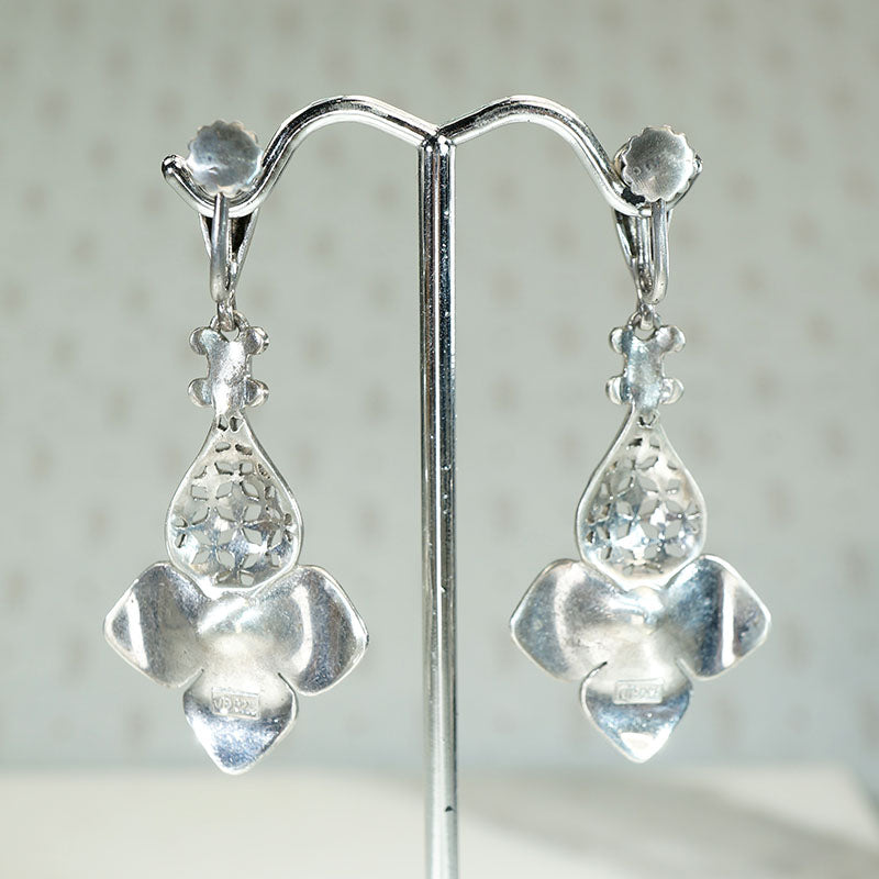 Fabulous Fahrner Silver, Pearl & Marcasite Flower Earrings