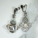 Fabulous Fahrner Silver, Pearl & Marcasite Flower Earrings