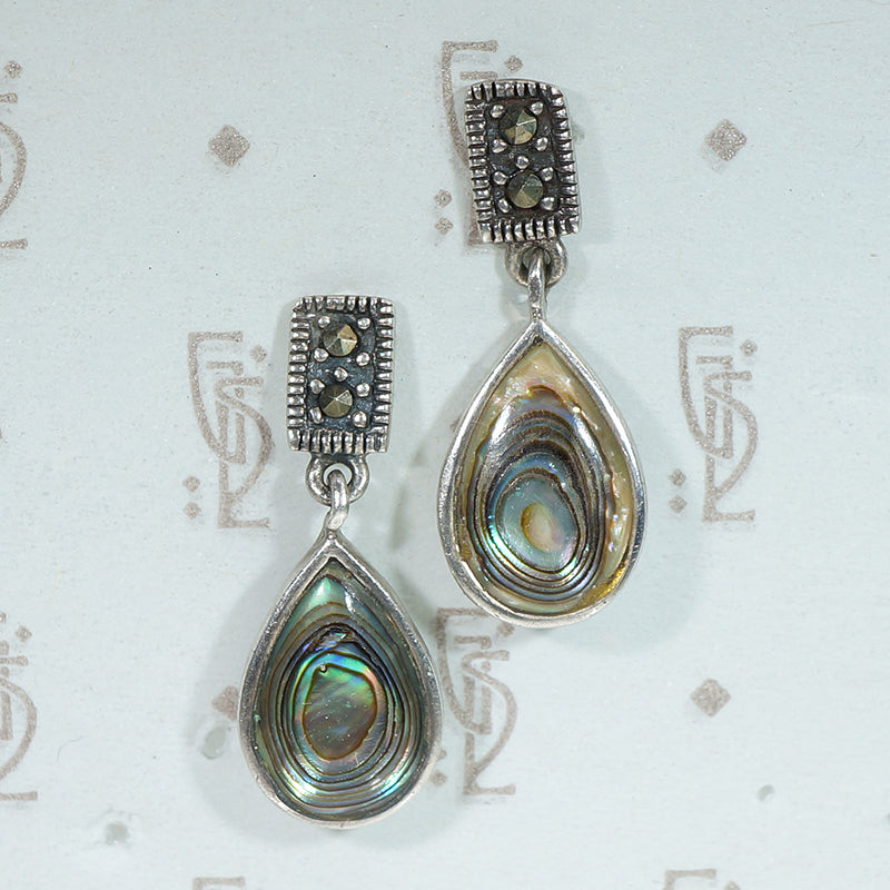 Abalone & Marcasite Sterling Silver Drop Earrings