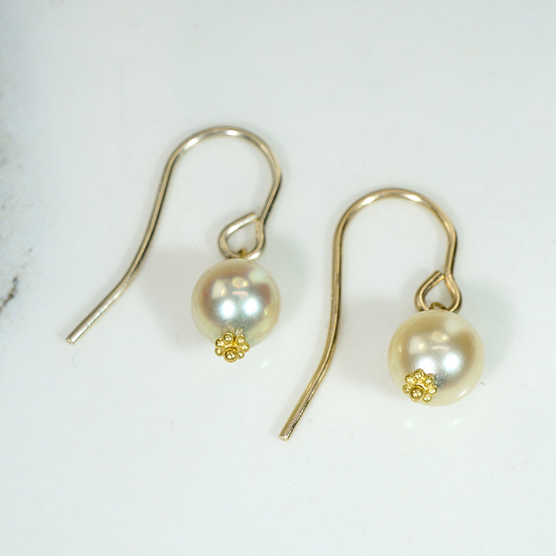 Delicate Pearl & 22k Gold Drop Earrings