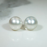 Silvery 12mm Baroque Pearl & White Gold Studs