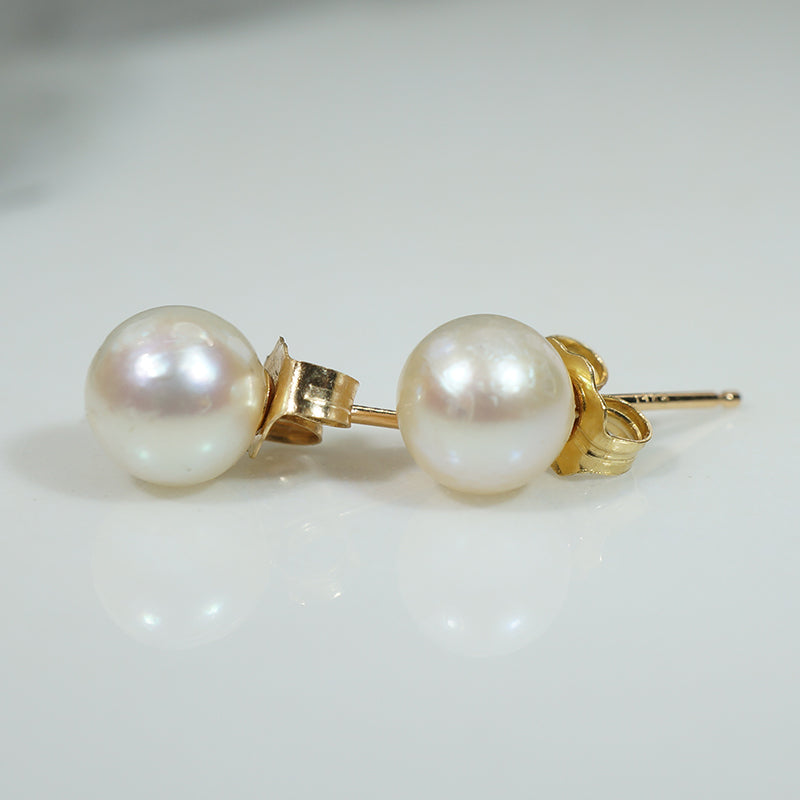 Creamy White 6mm Pearls in Gold Studs