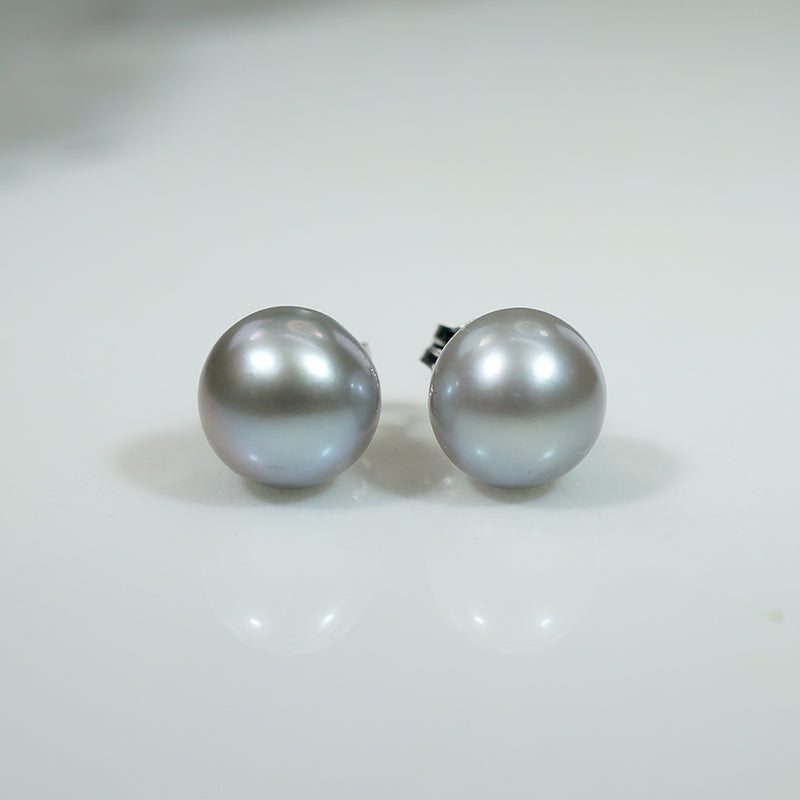 Dove-Grey 6mm Pearl & White Gold Studs