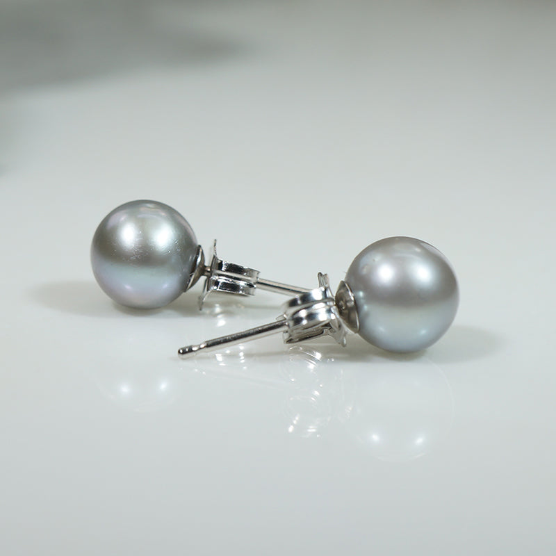 Dove-Grey 6mm Pearl & White Gold Studs